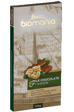 Шоколад молочный с начинкой из пасты орехов кешью "Biomania" / 110 г