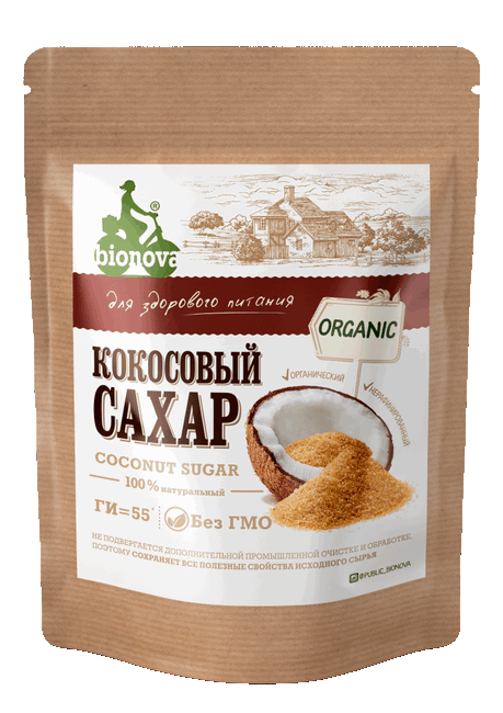 Сахар кокосовый нерафинированный, органический "Bionova" / 200 г