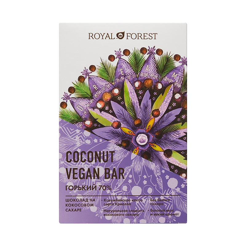Шоколад горький 70% на кокосовом сахаре (vegan) "Royal Forest" / 50 г