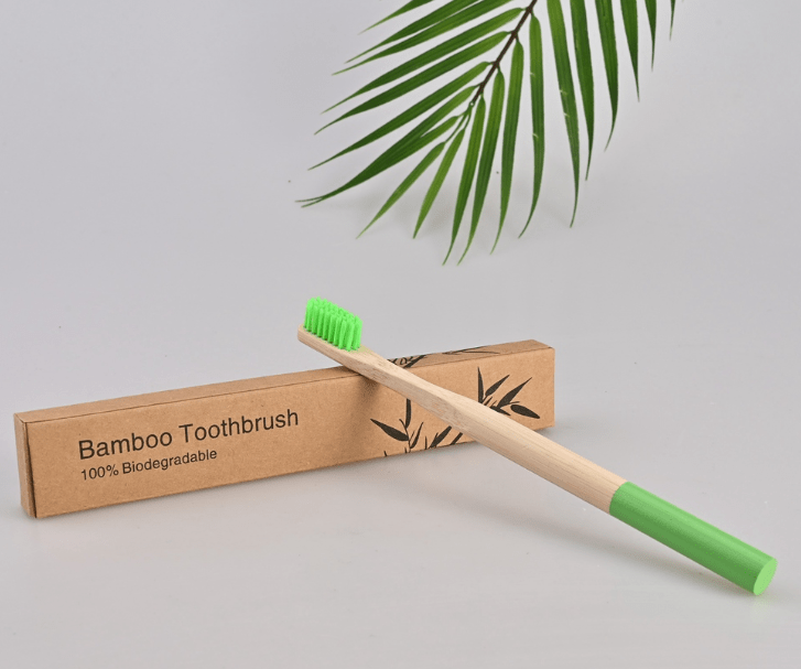 Бамбуковая зубная щётка c круглой ручкой в зелёном цвете / арт.1633-5