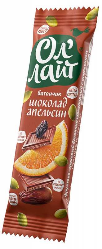 Батончик фруктово-ореховый - шоколад-апельсин "Ол'лайт" / 30 г
