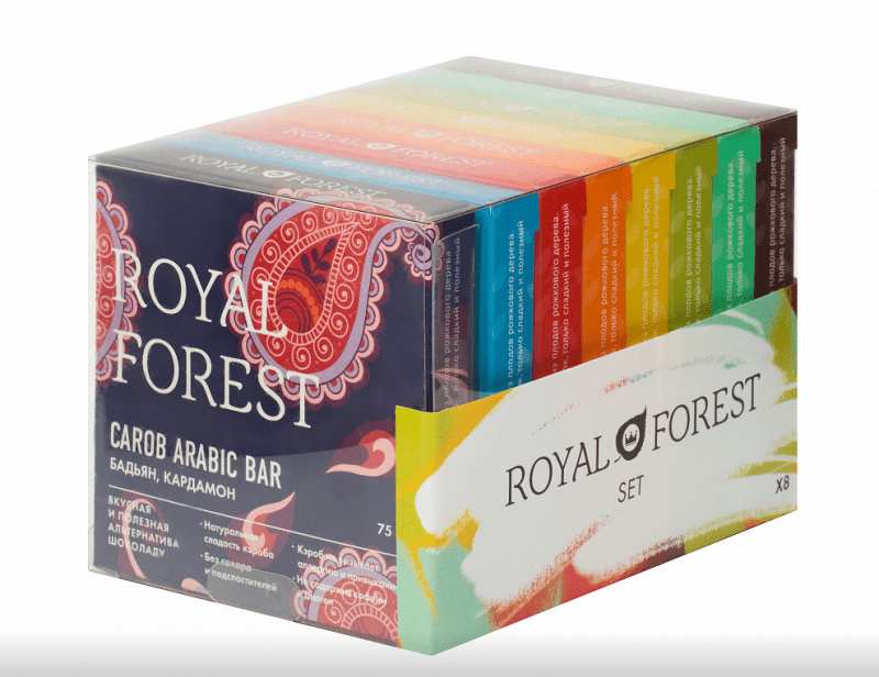 Набор шоколада на кэробе из 8 плиток "Royal Forest" / 600 г