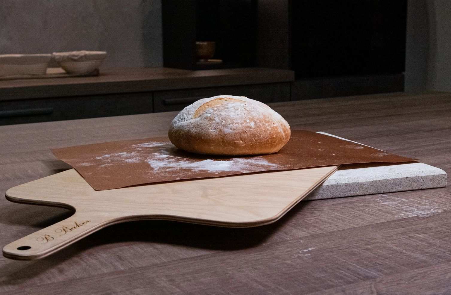 Набор для выпечки (4 предмета): пекарский камень 33х39 + лопатка + коврик + скребок