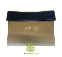 Скребок пекарский стальной с пластиковой ручкой, для работы с тестом (148х115)