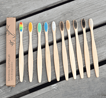 Бамбуковая зубная щётка c плоской ручкой розовая / арт.1631-2