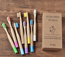 Бамбуковая зубная щётка c круглой ручкой (детская, мягкая) зелёная / арт.1634-1