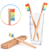 Бамбуковая зубная щётка c плоской ручкой (цвет радуга) / арт.1632