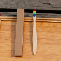 Бамбуковая зубная щётка c плоской ручкой детская (цвет радуга) / арт.1679
